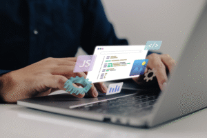 Image of a professional checking a website.