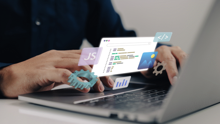 Image of a professional checking a website.