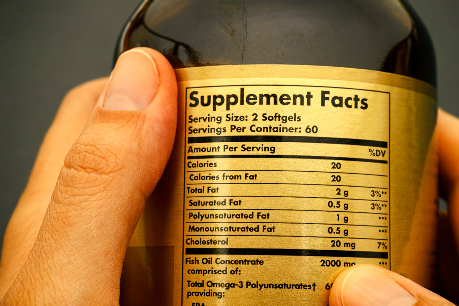 Supplement facts label for fish oil supplements.