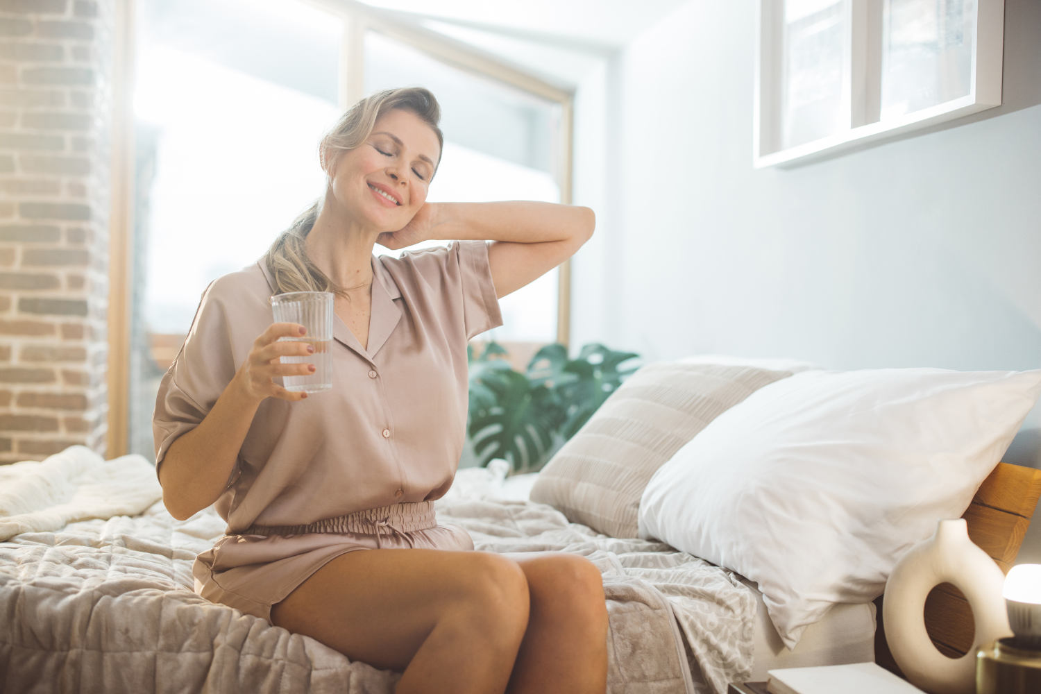 Woman looking and feeling good in the morning.