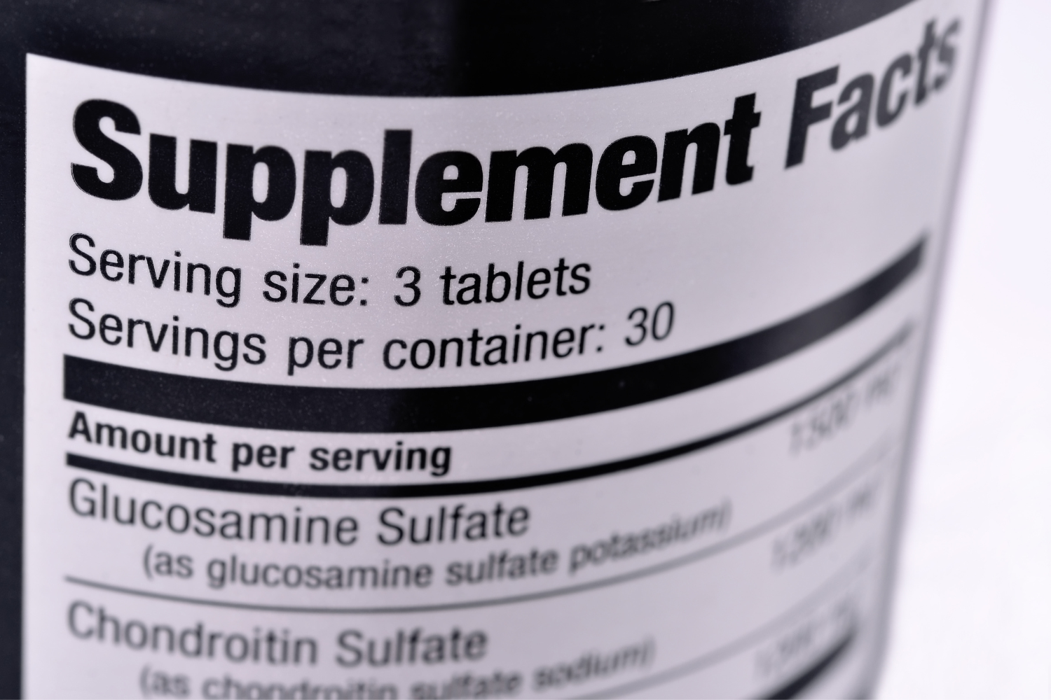 Close-up of supplement facts label/