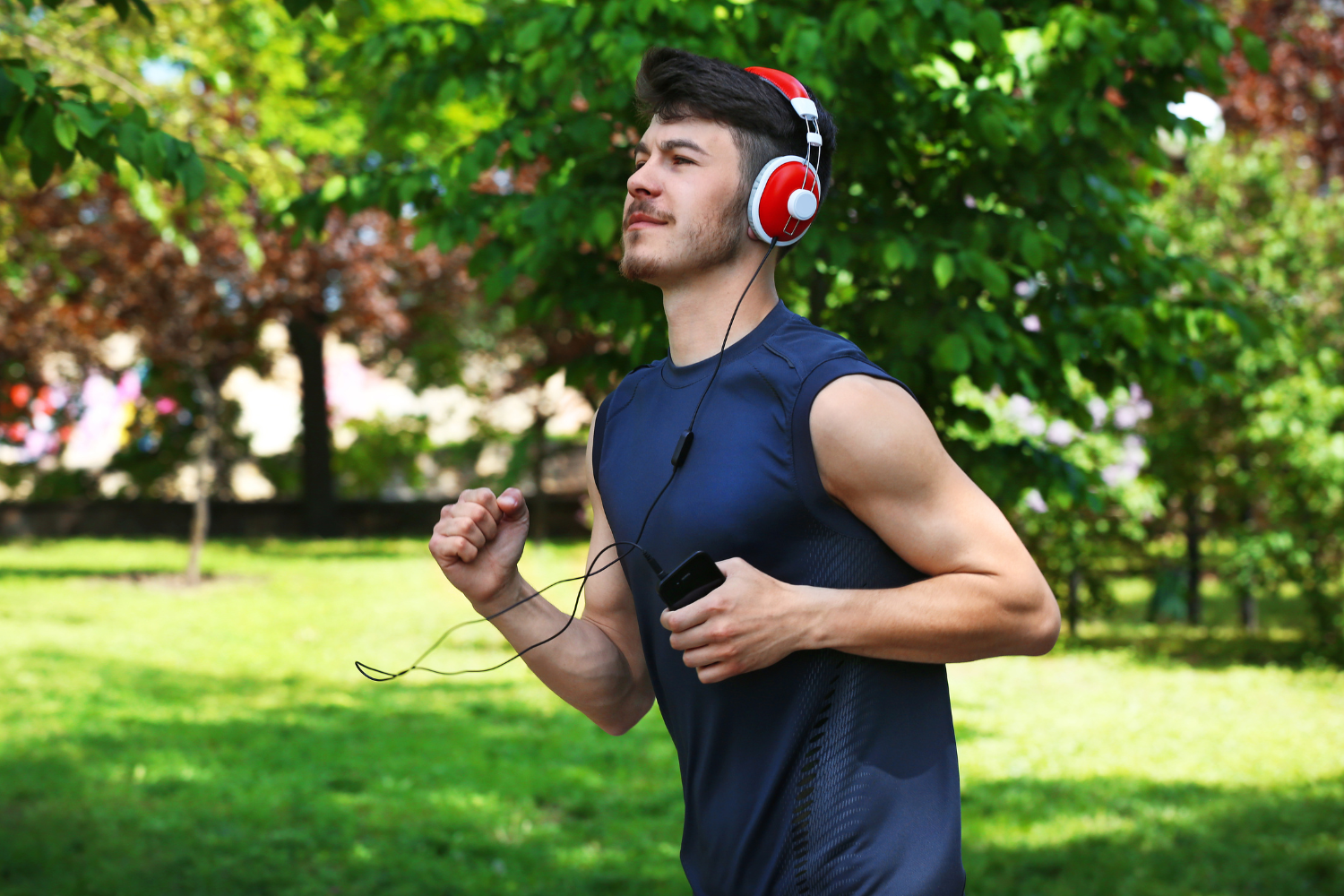 Person jogging in a park.