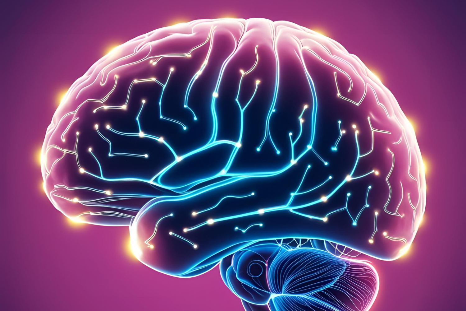 Illustration of a human brain with glowing neural connections.