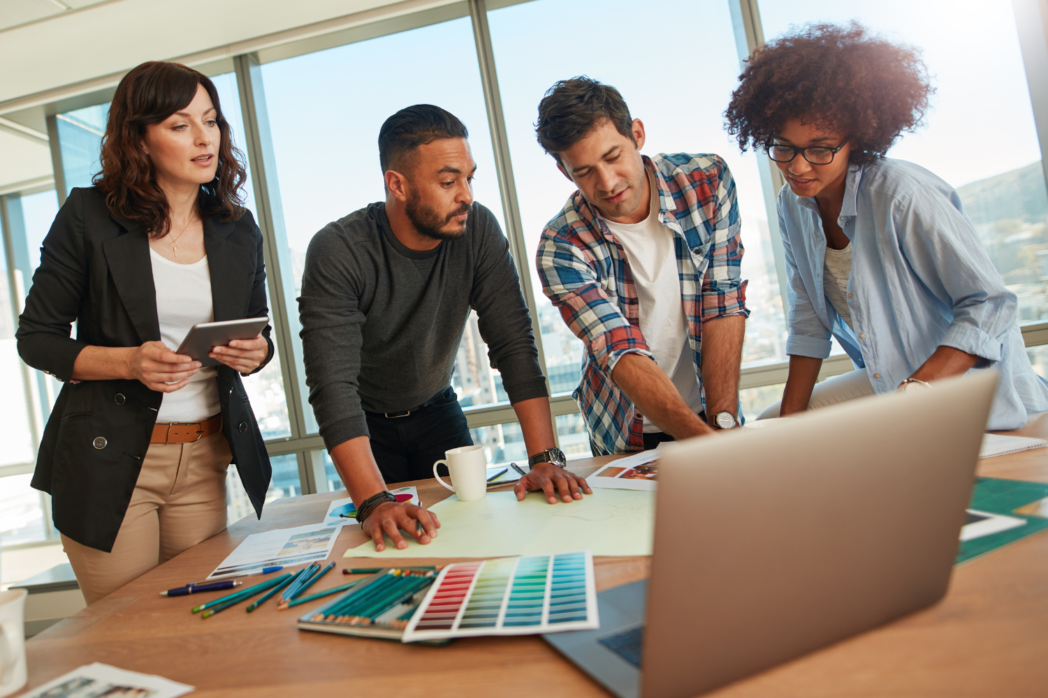 A creative team working on branding materials.