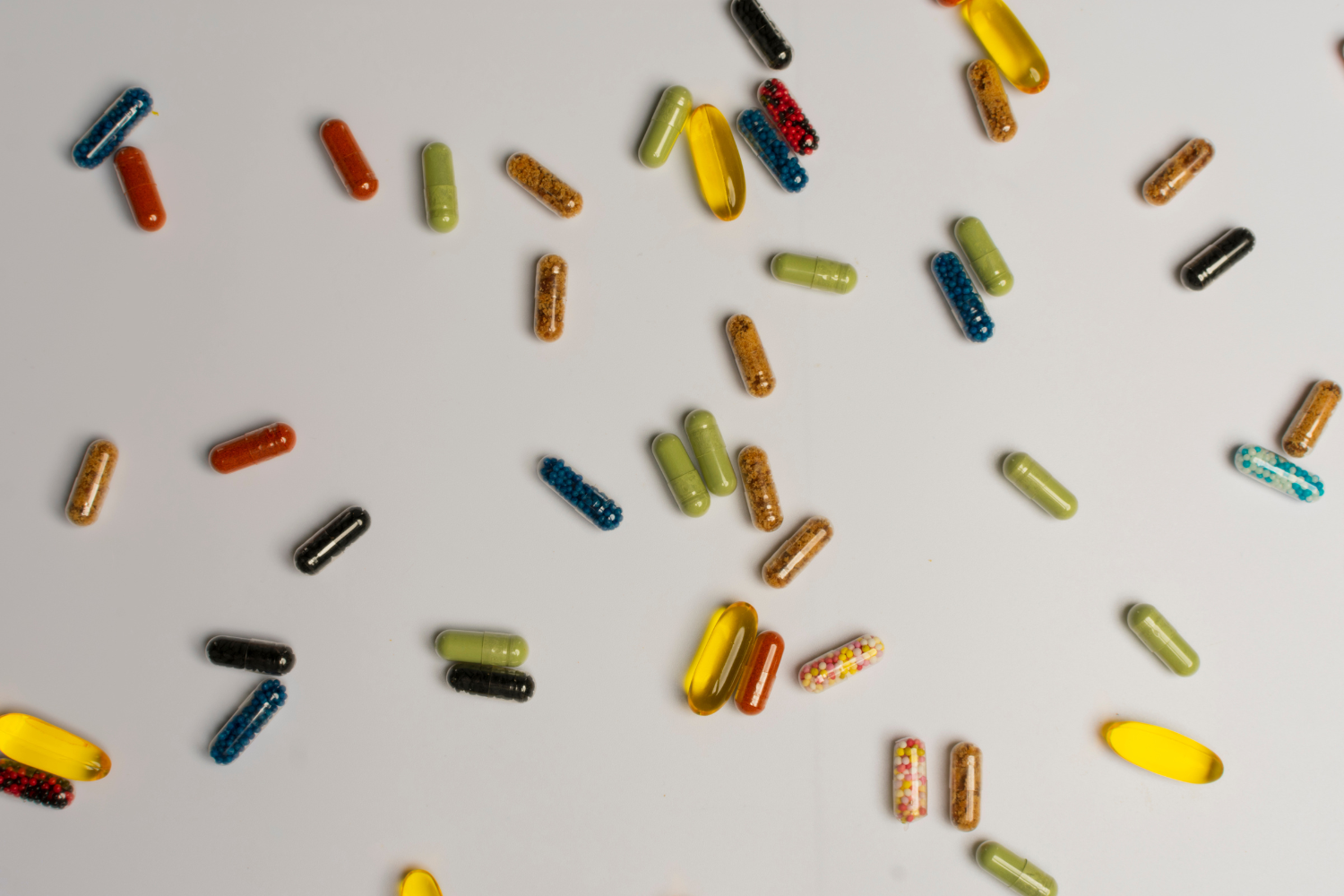 A variety of supplement capsules.
