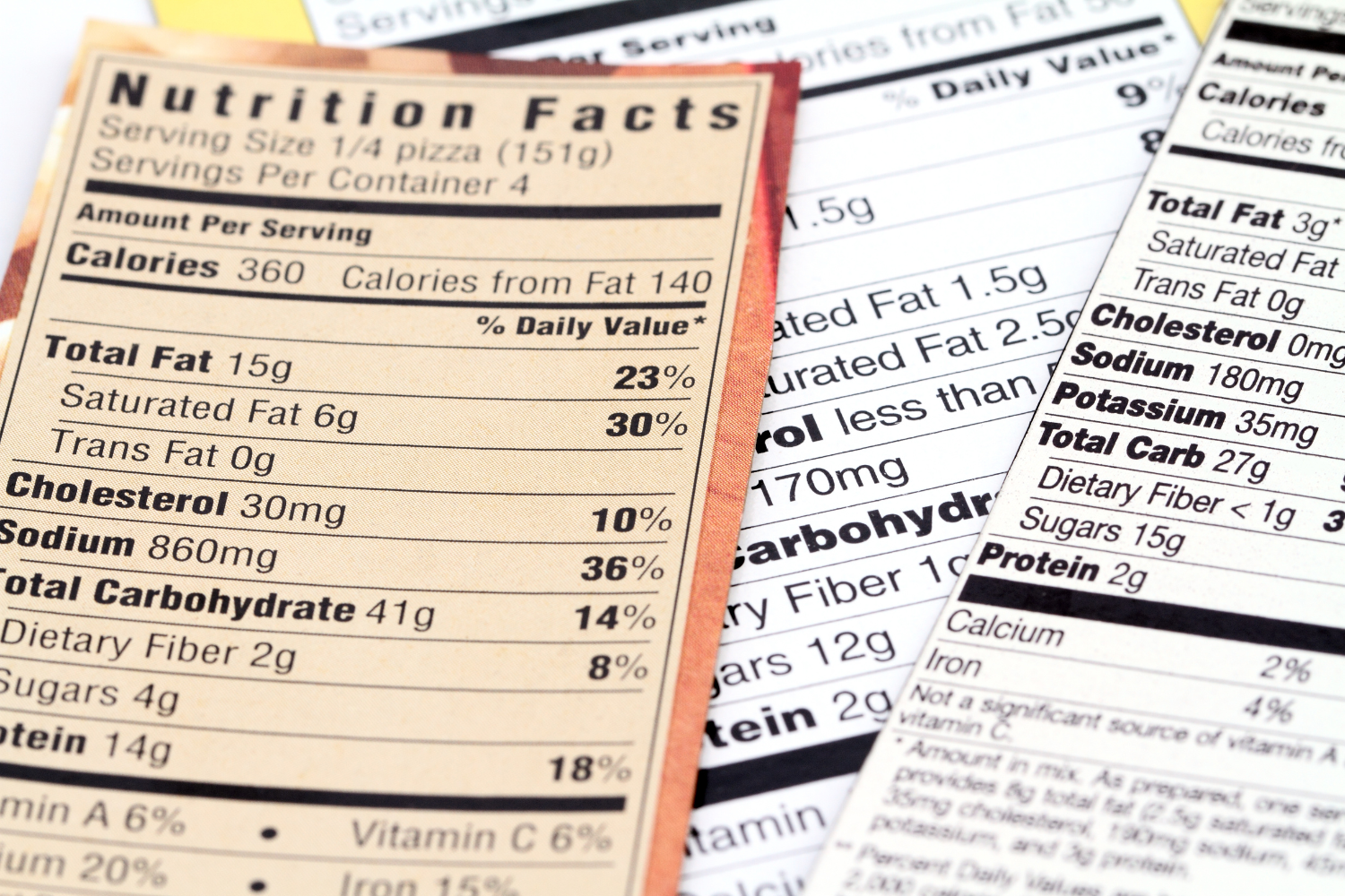 Nutritional labels with sugar content visible.