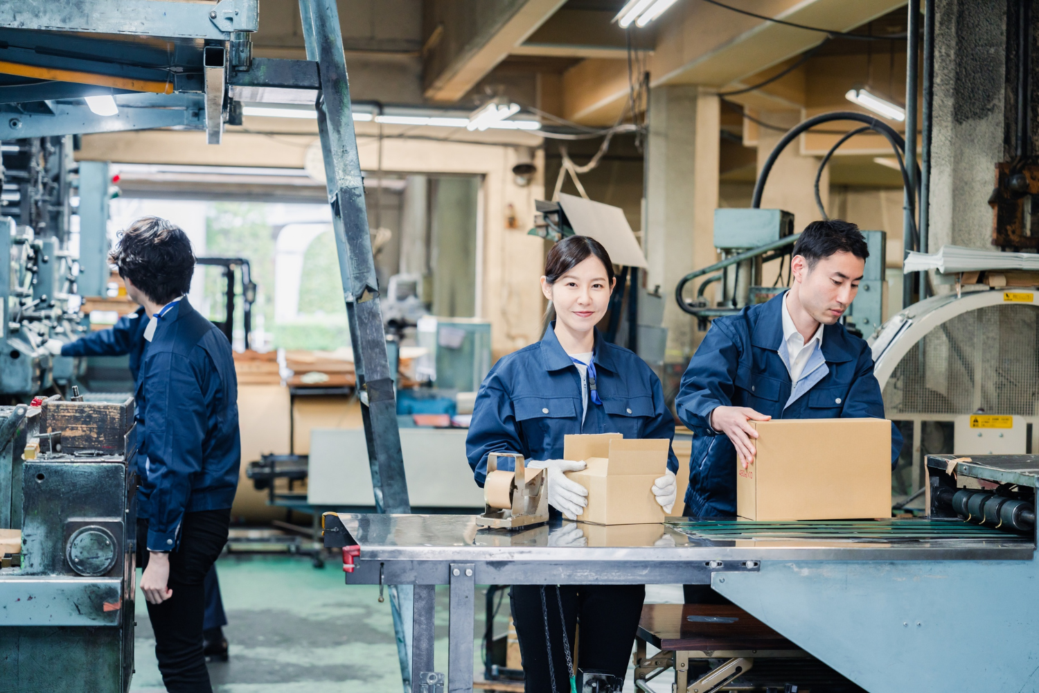 Workers packaging products.