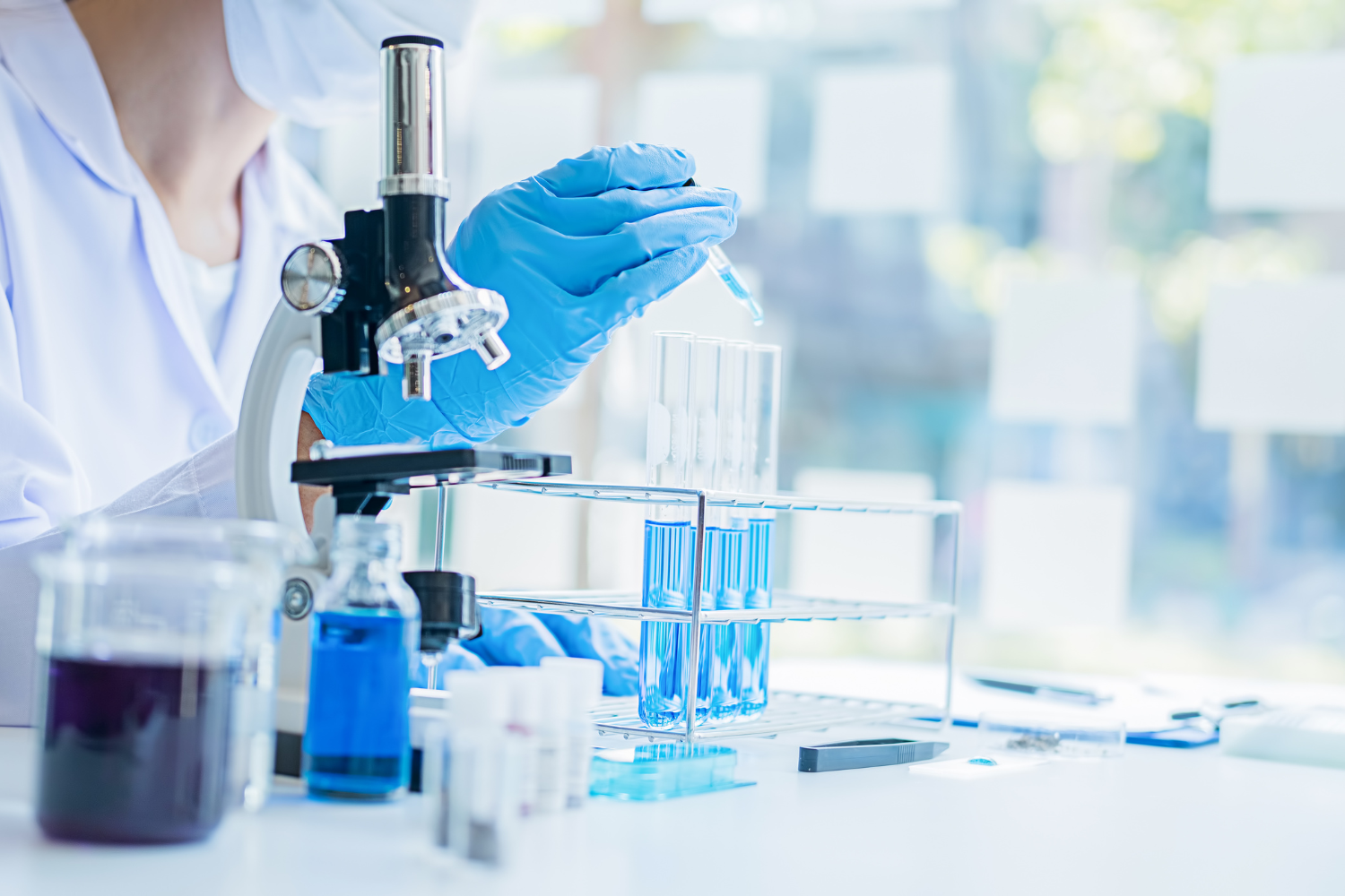 A scientist in a modern lab conducting high-performance liquid chromatography.