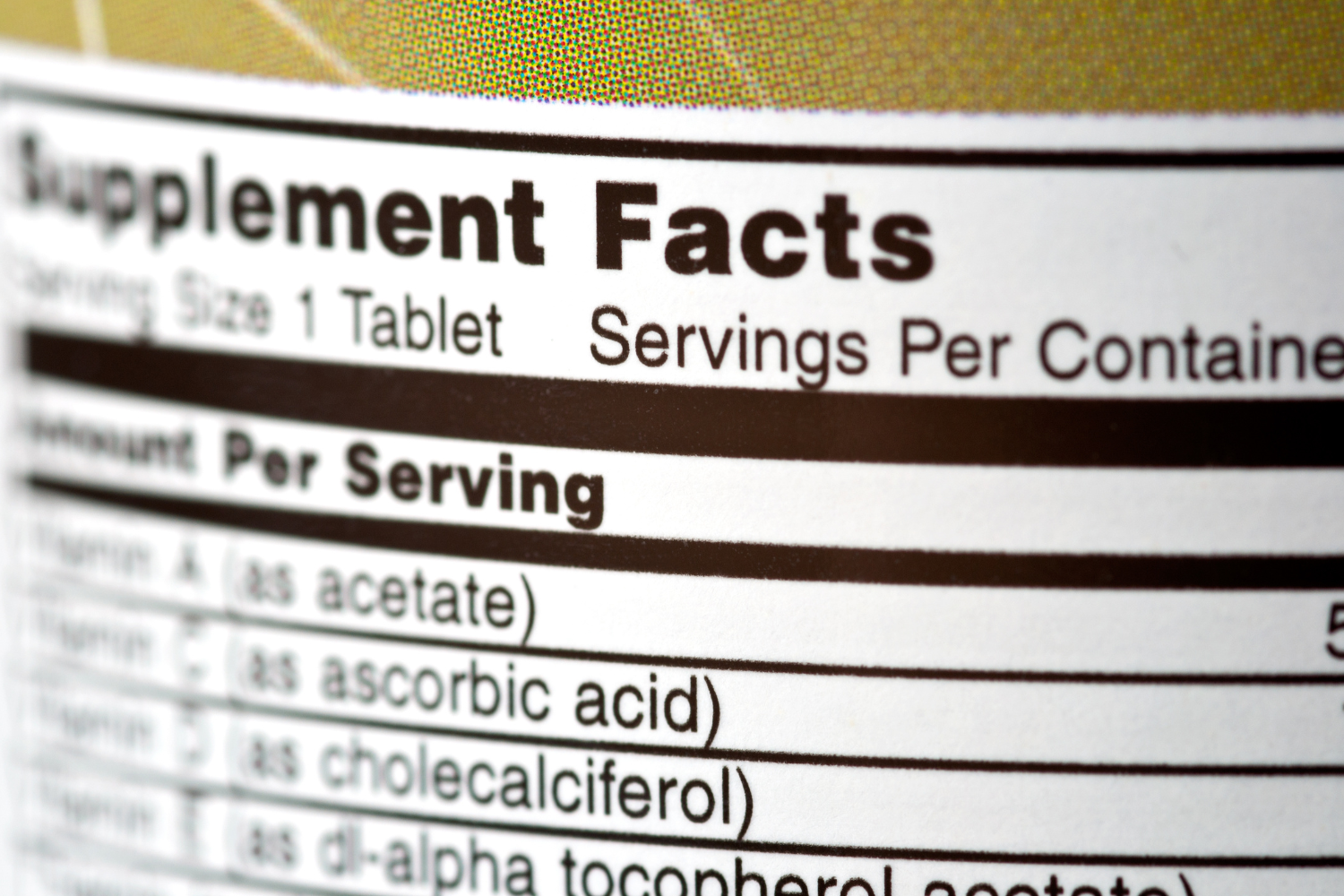Layout of supplement facts label.