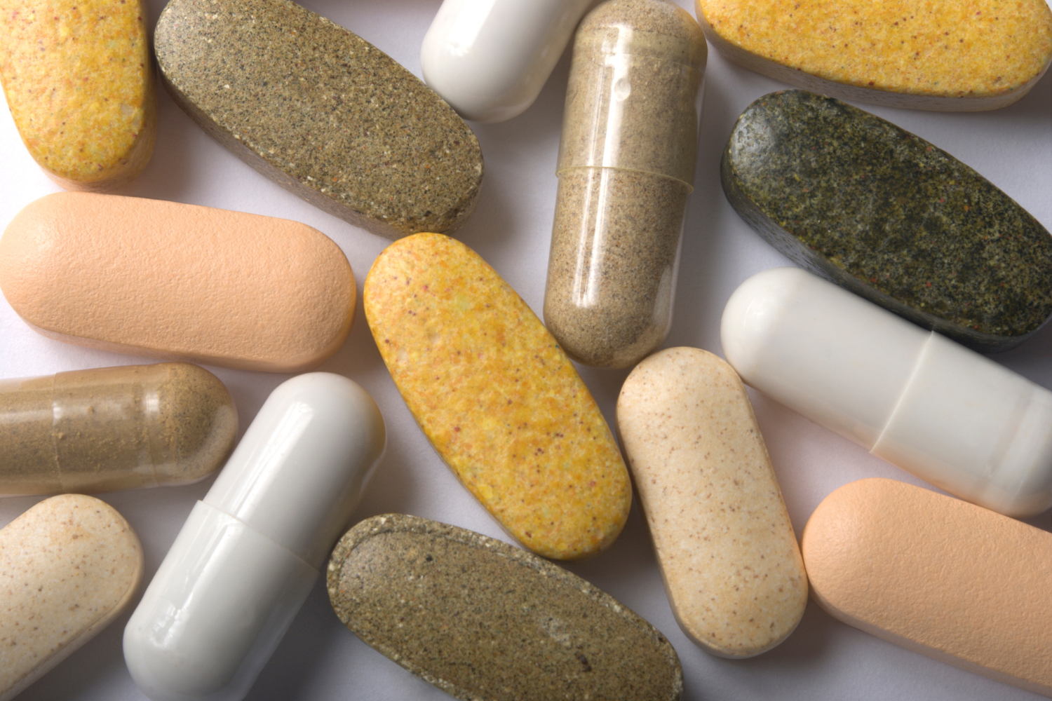 Various types of vitamins in capsule form.