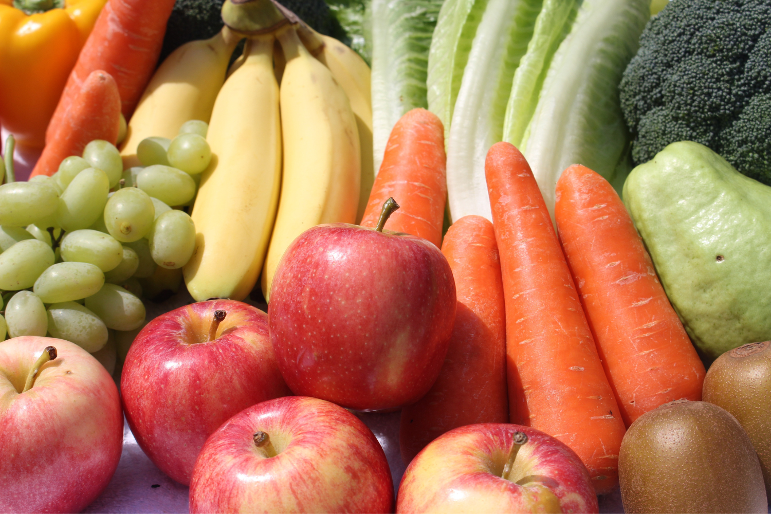 Different types of fruits and vegetables.