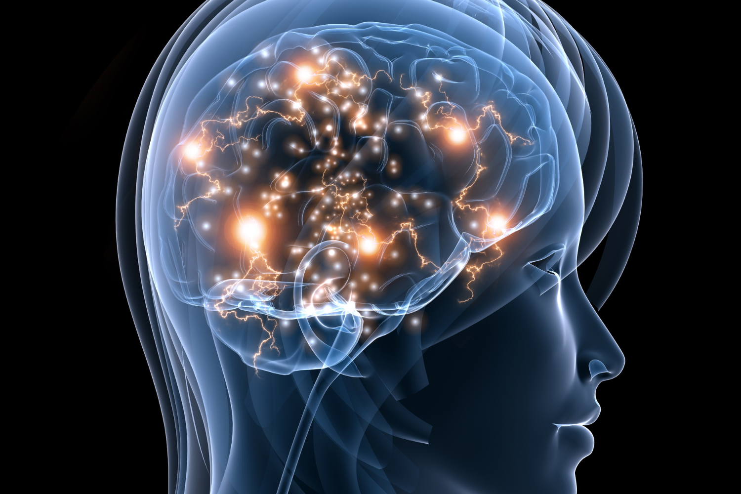 Digital illustration of a glowing brain.
