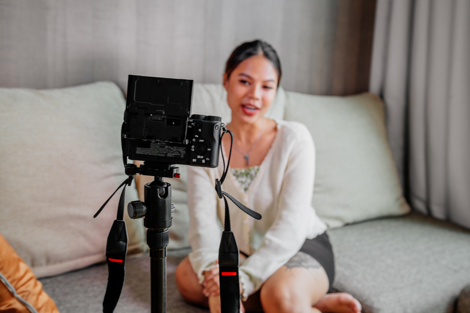 A content creator shooting a video about detox drinks.