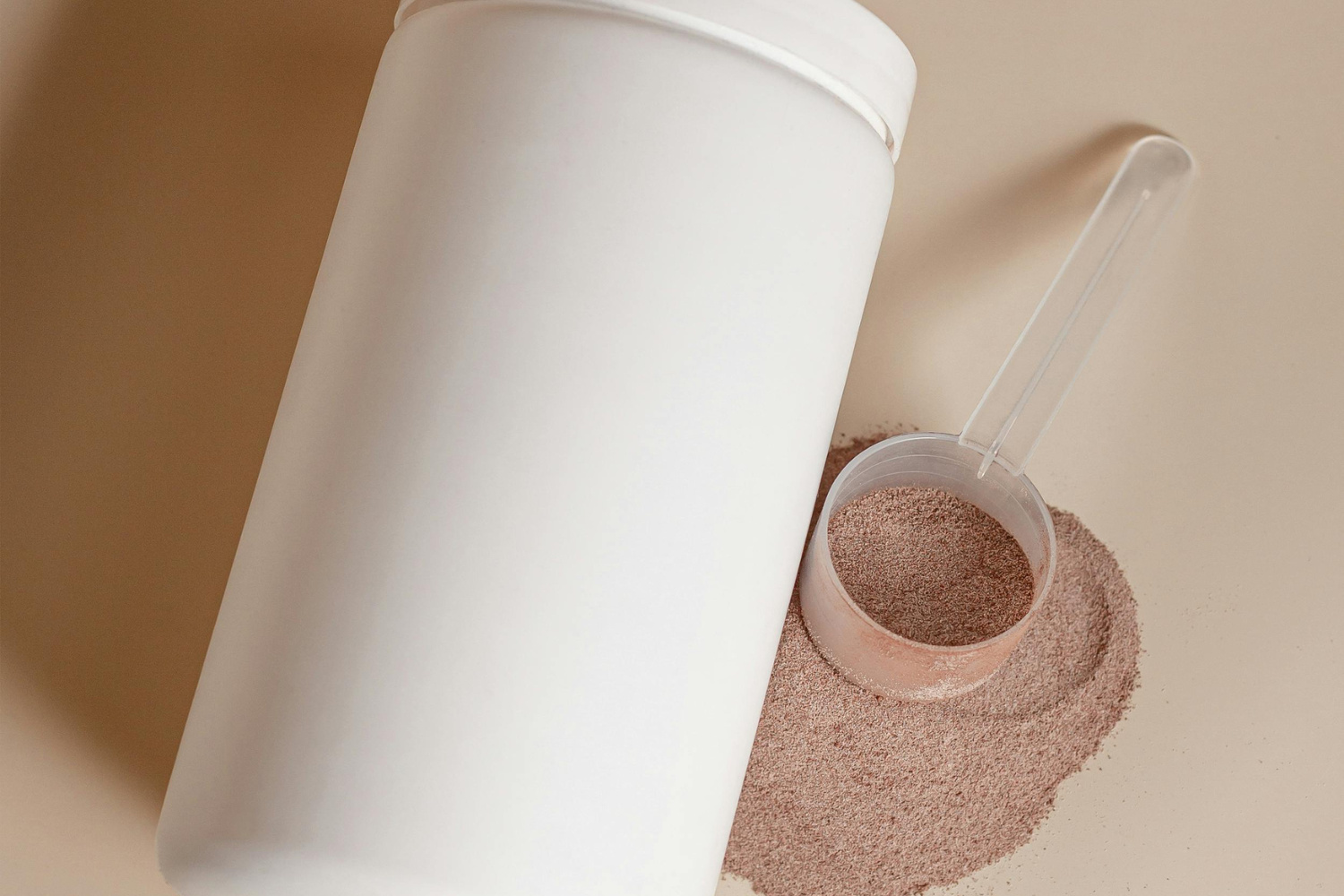 A blank container of whey protein.