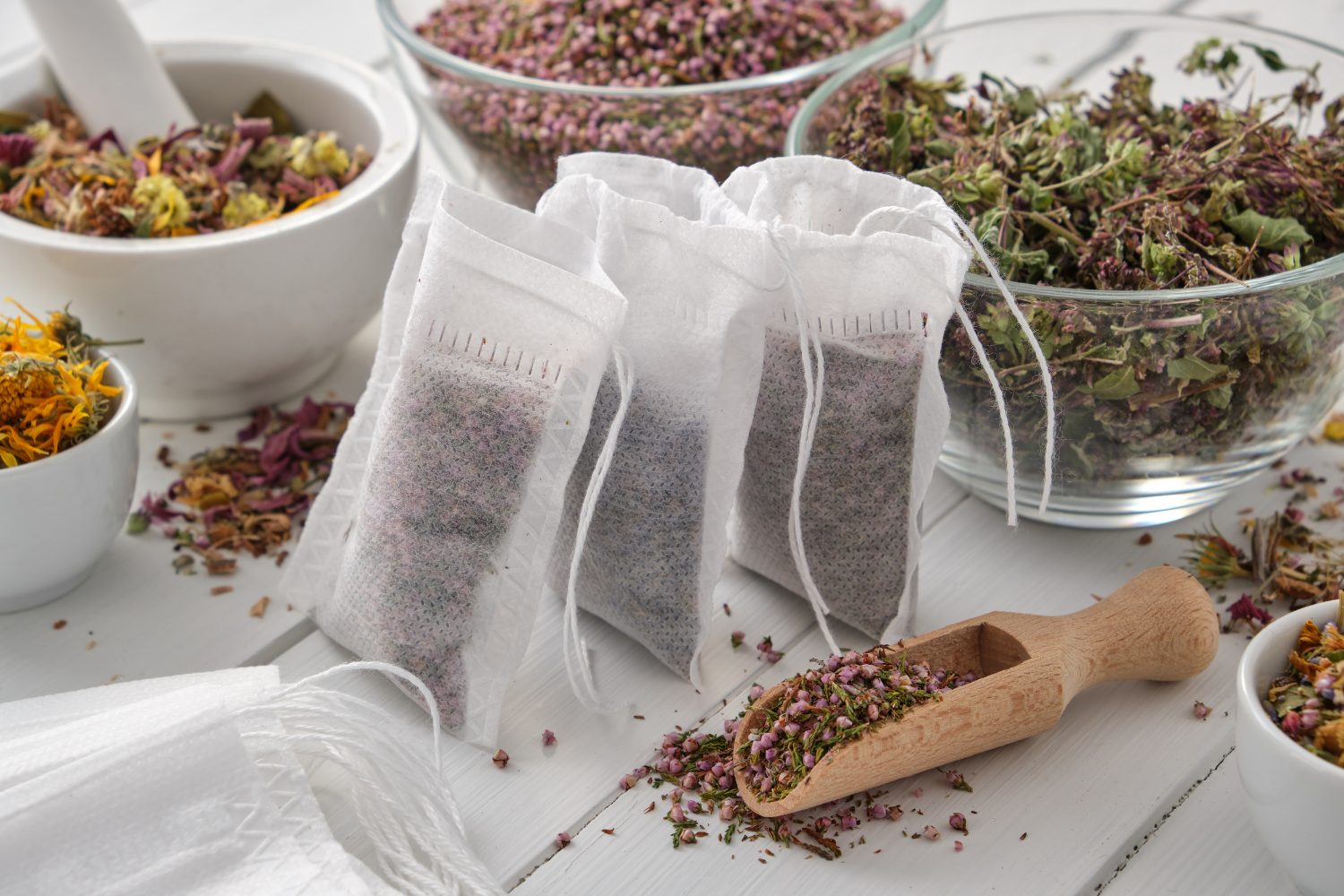 Eco-friendly packaging tea bags.