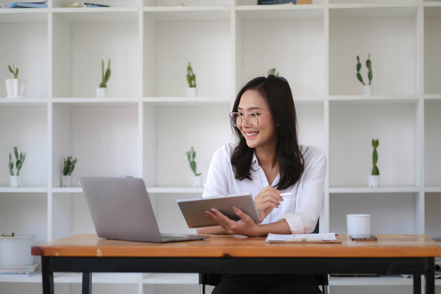 A marketer working on her laptop.