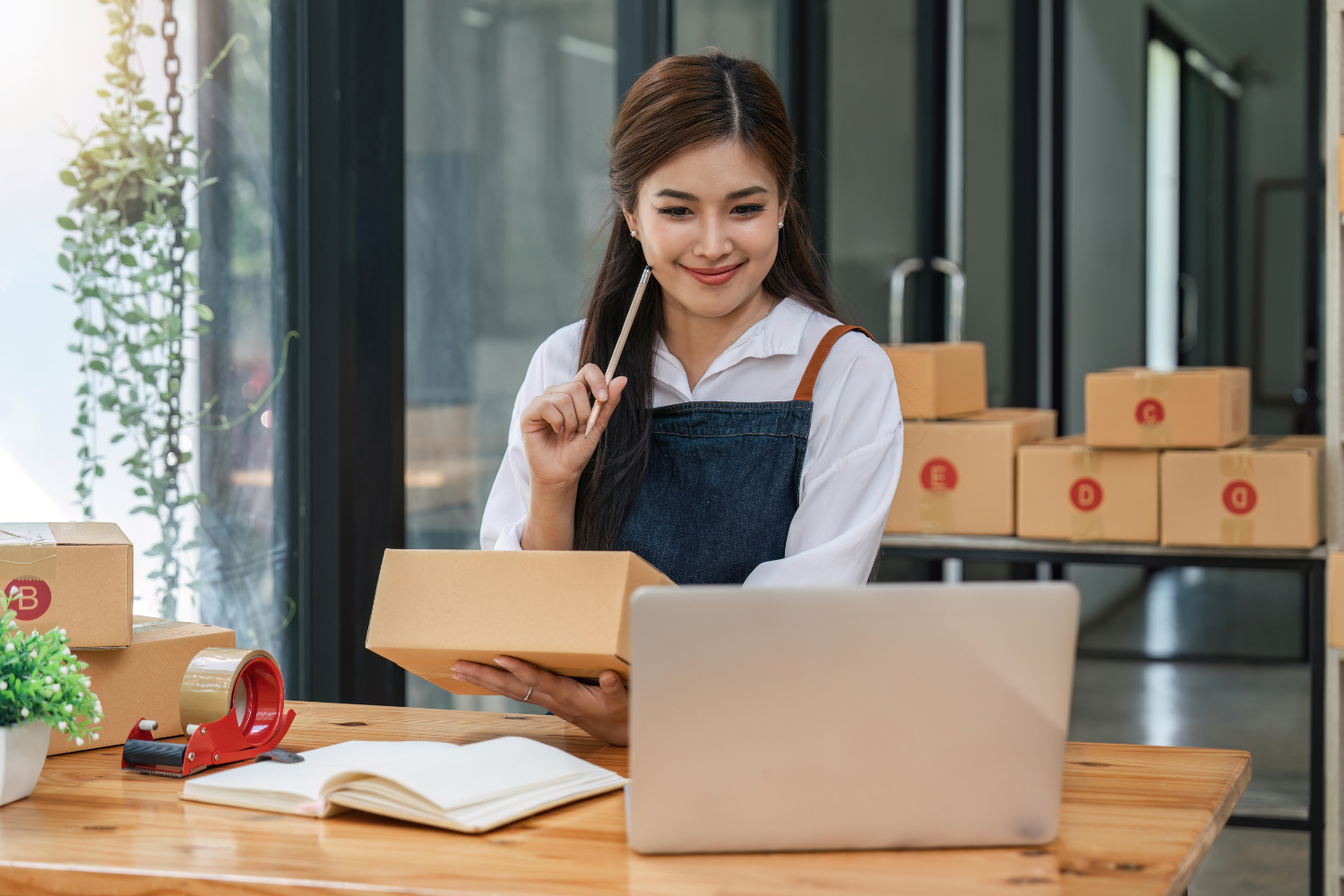 Business owner managing e-commerce website.