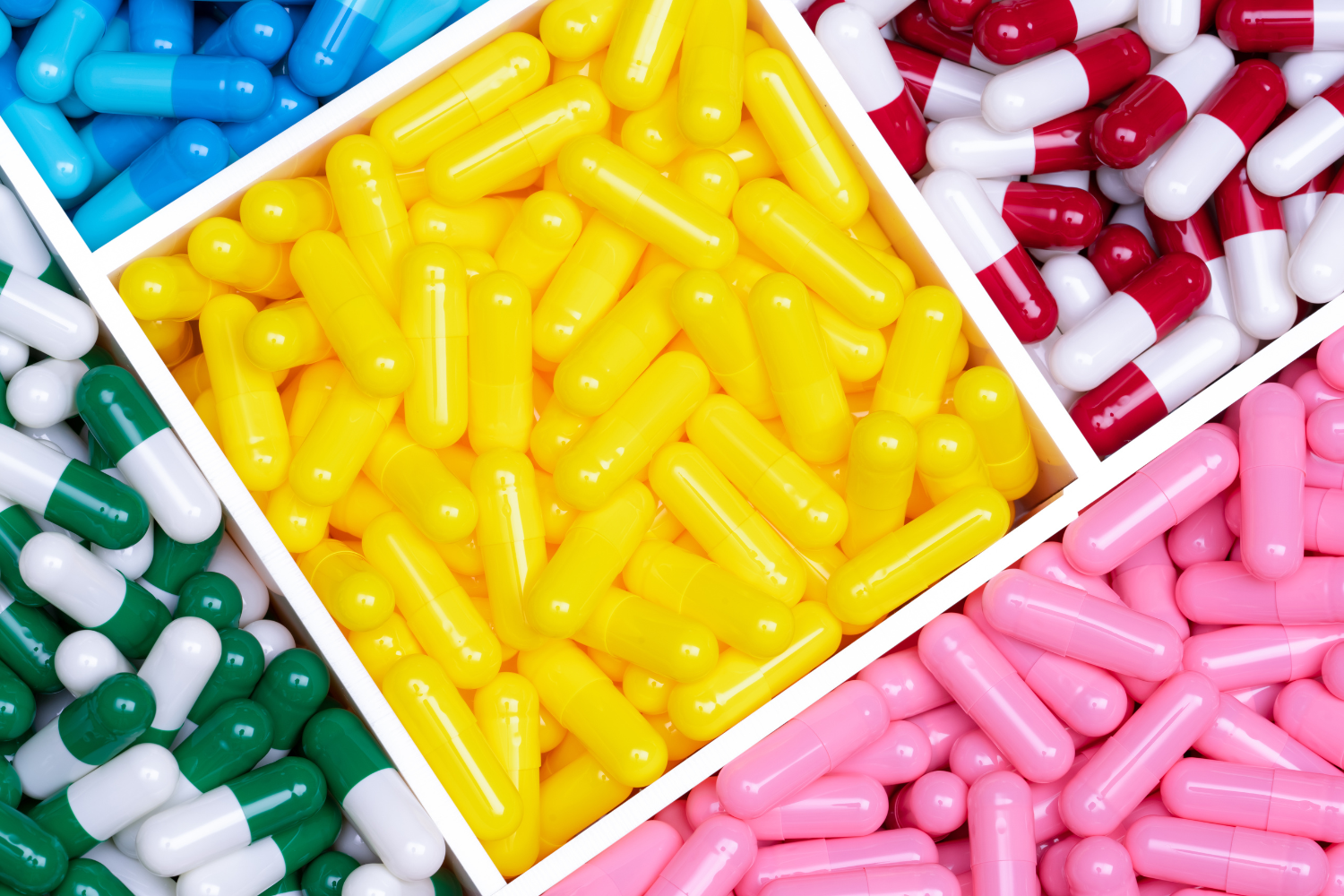Various colorful capsules.