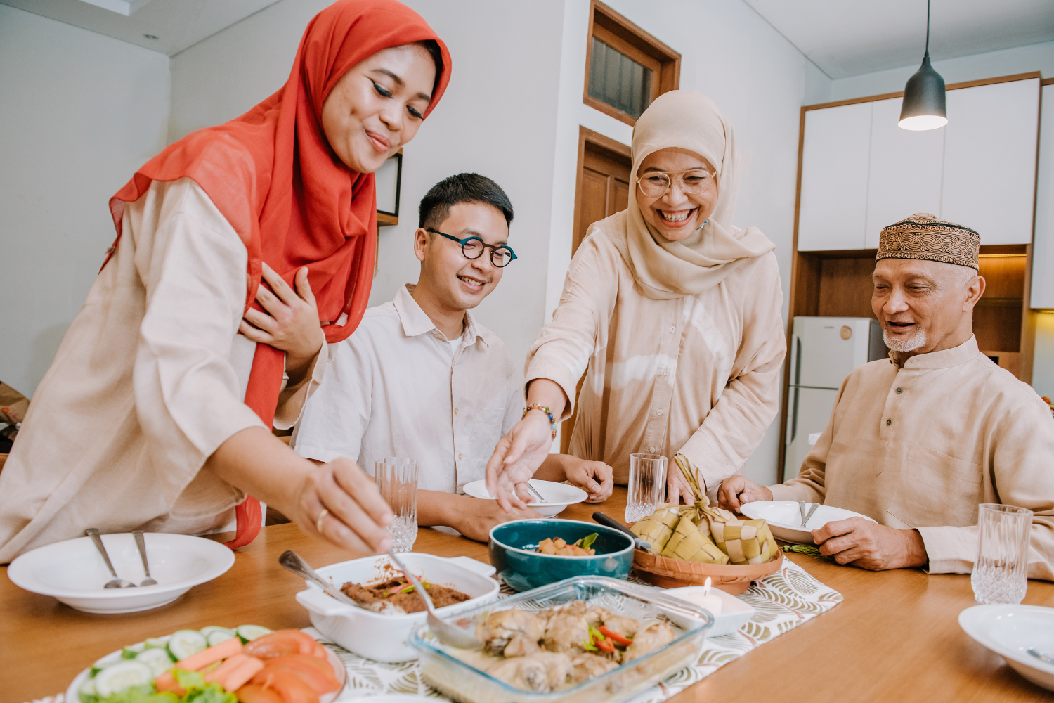 A family enjoying a halal meal together at home.