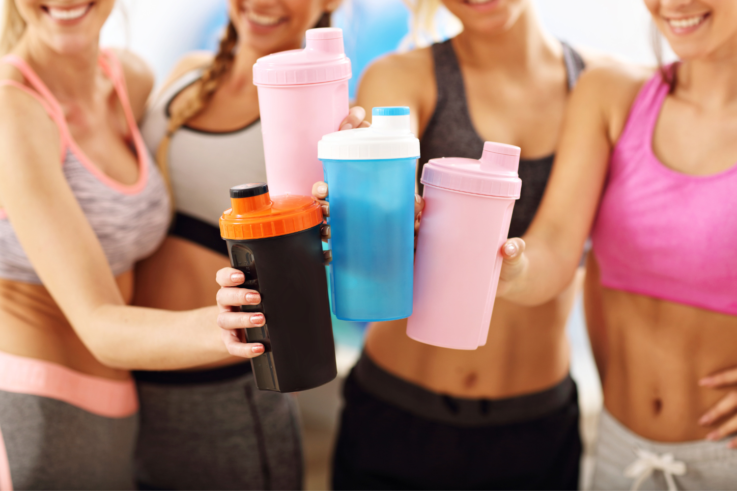 A group with their protein shakes.