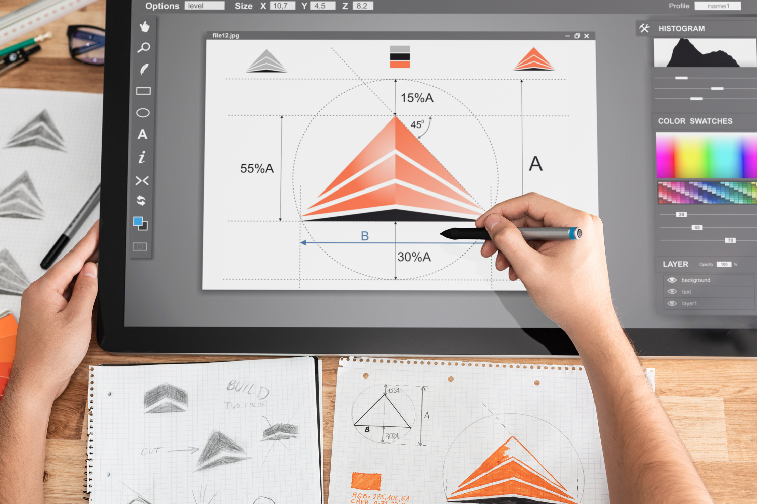 A graphic designer creating a logo.