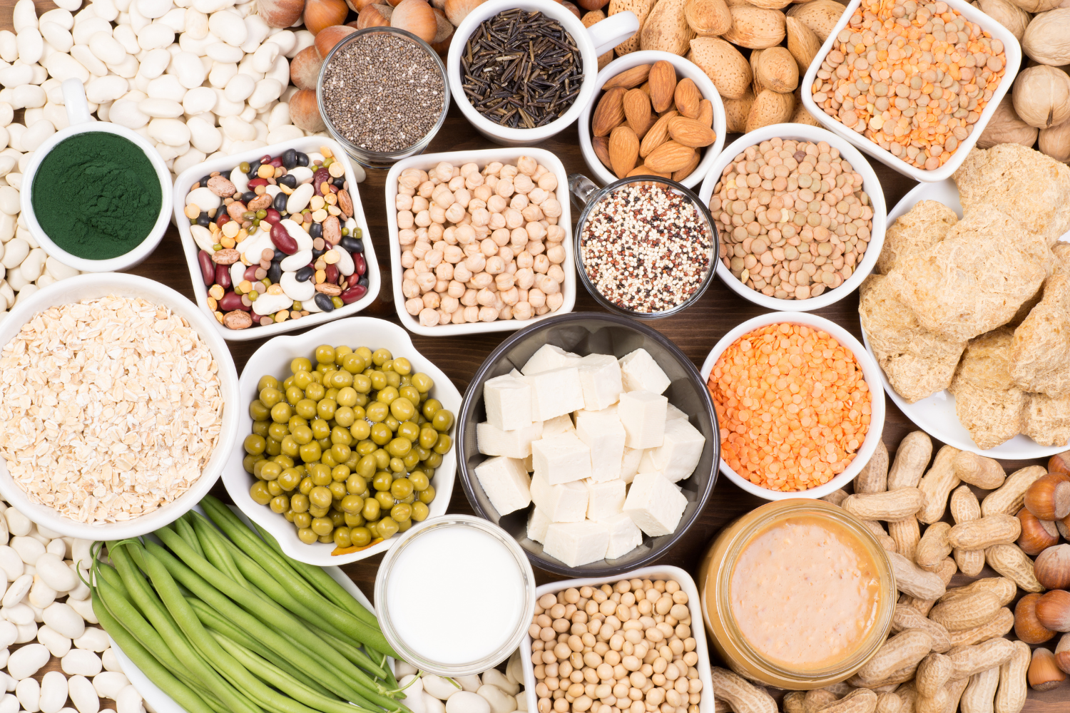 A flat lay of essential plant-based ingredients.