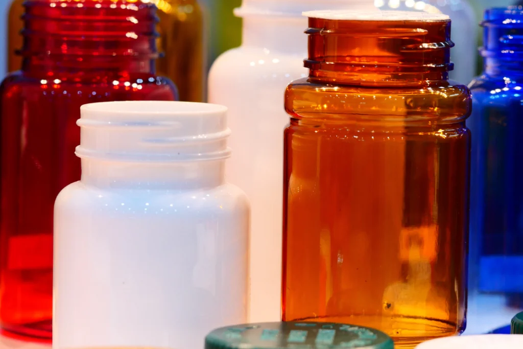 Various glass bottles.