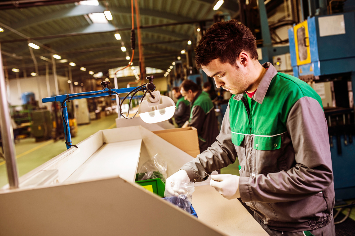 A manufacturing line with workers.