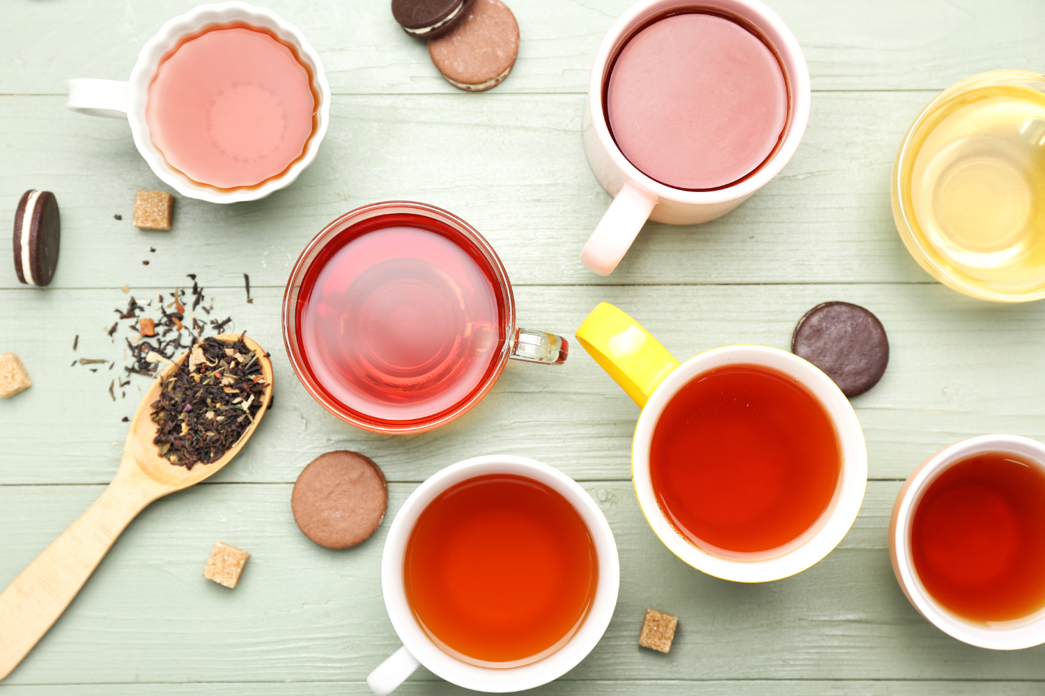 Different cups of tea.