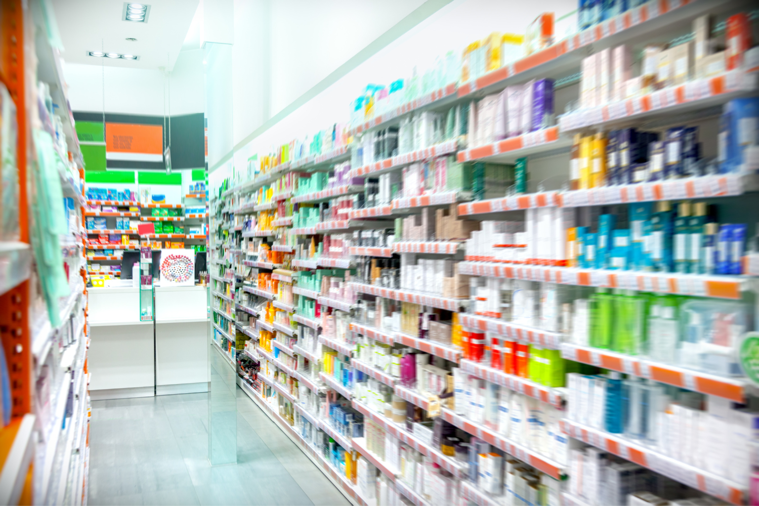 A heath store aisle.