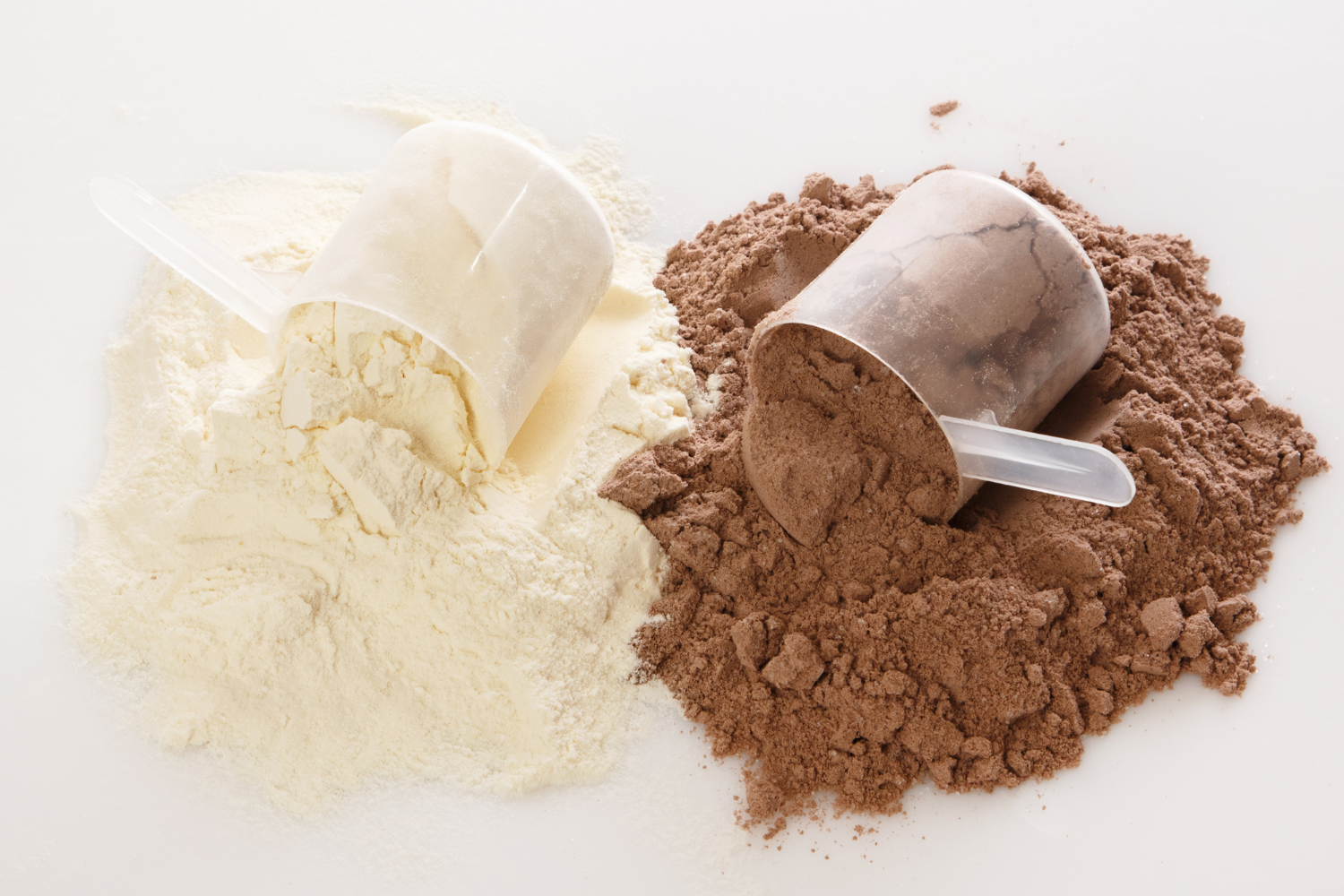 Whey protein powders.