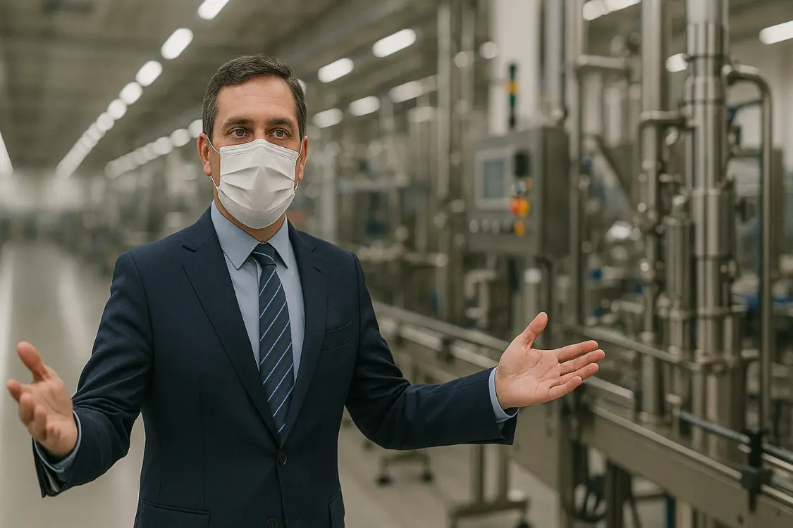 Business professional conducting a supplement manufacturing facility tour
