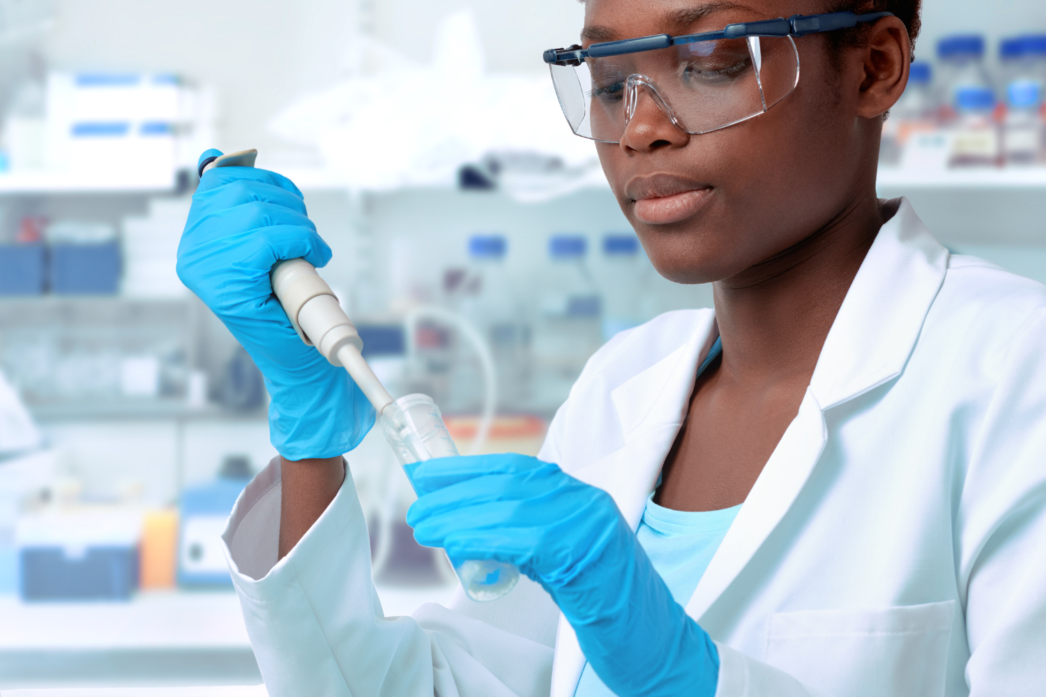 A food scientist in a lab coat testing plant-based ingredients.