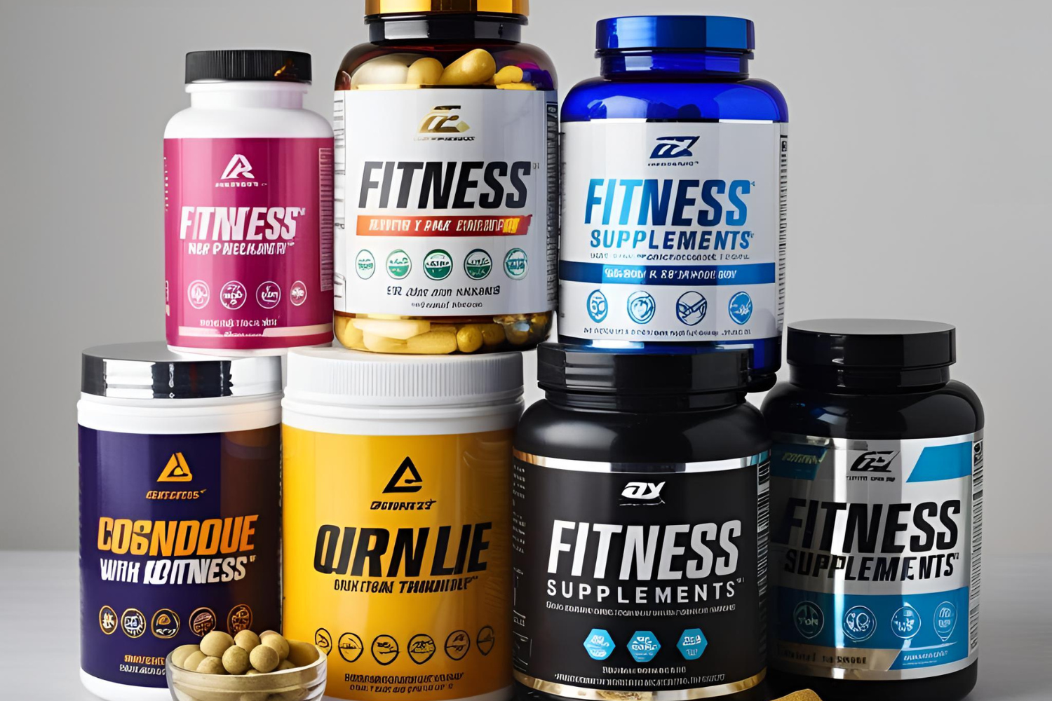 A variety of fitness supplements.