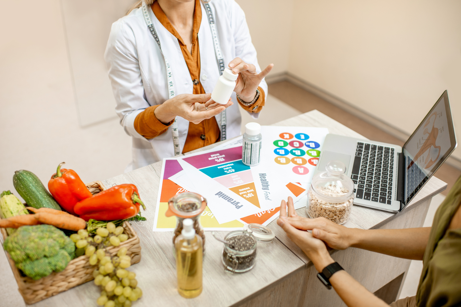A nutrition scientist looking at a complex formulation chart.