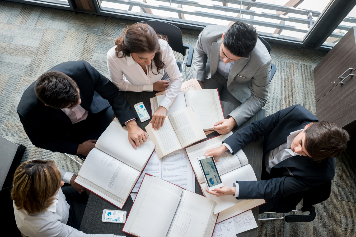 A business team doing research.