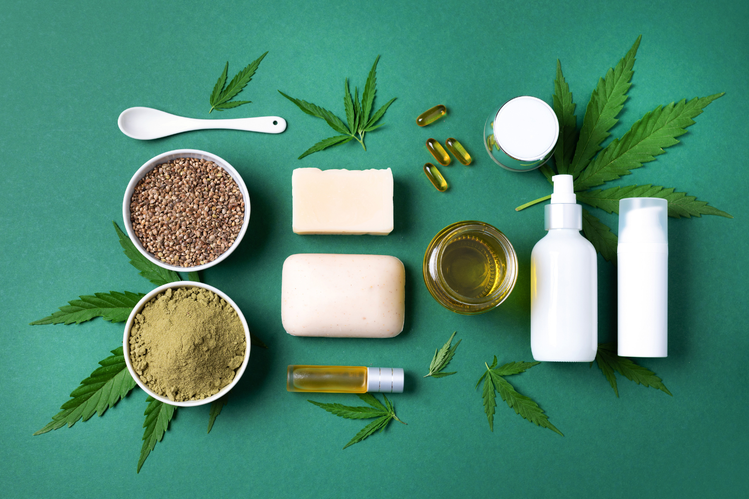 Various formats of hemp oil products.