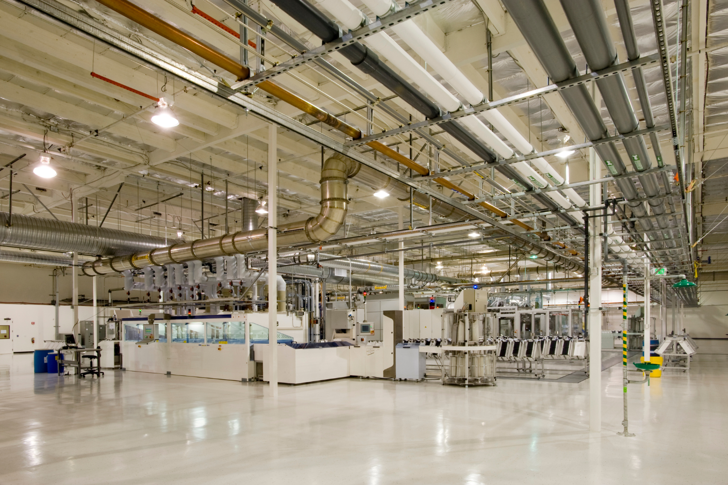 A brightly lit, state-of-the-art manufacturing facility.