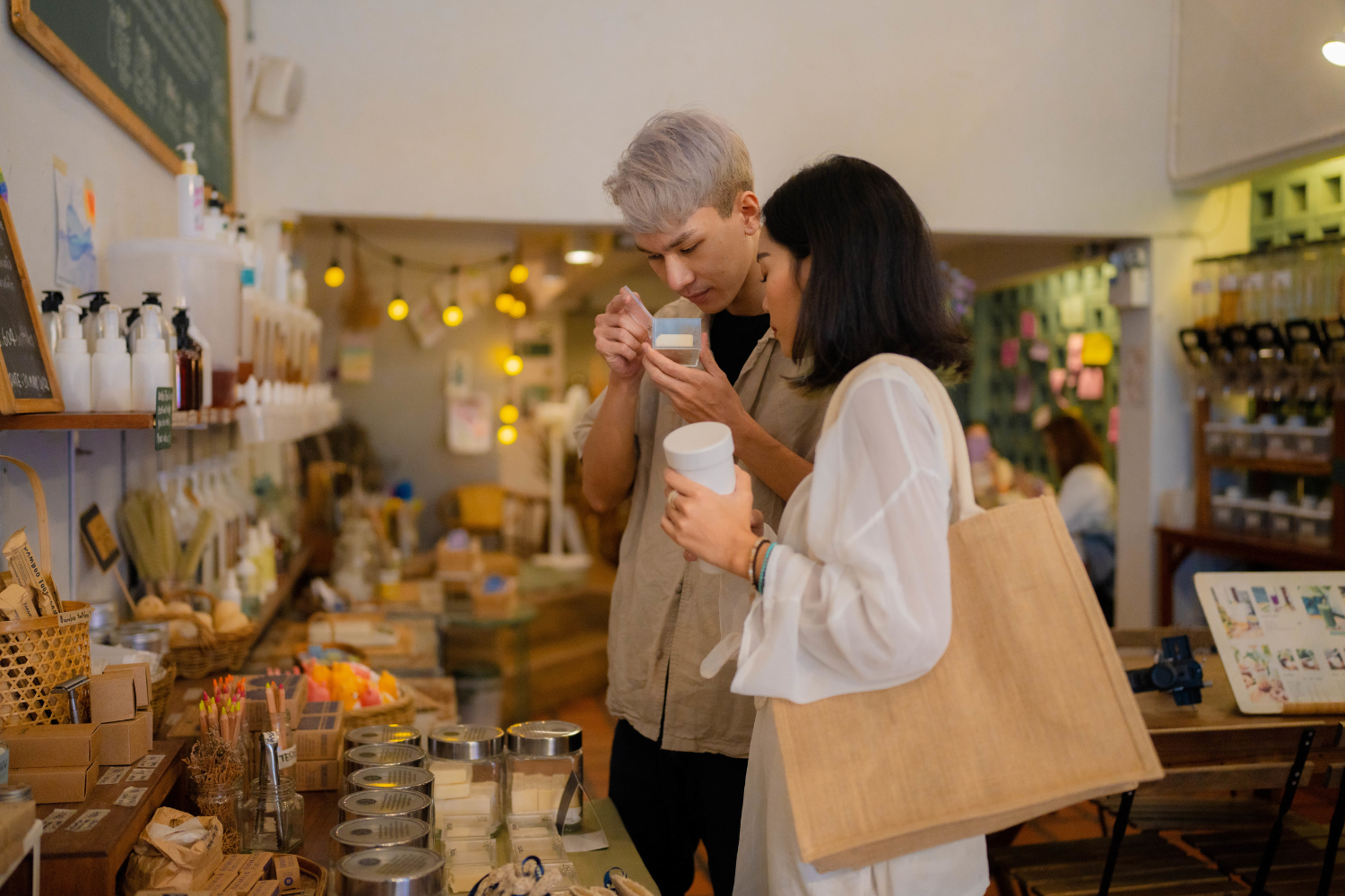 Consumers in an eco-friendly store.