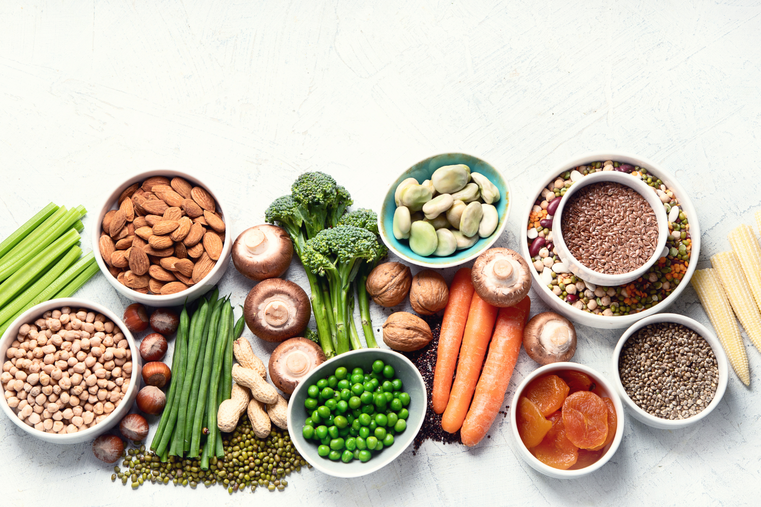 Flat lay of plant-based proteins.