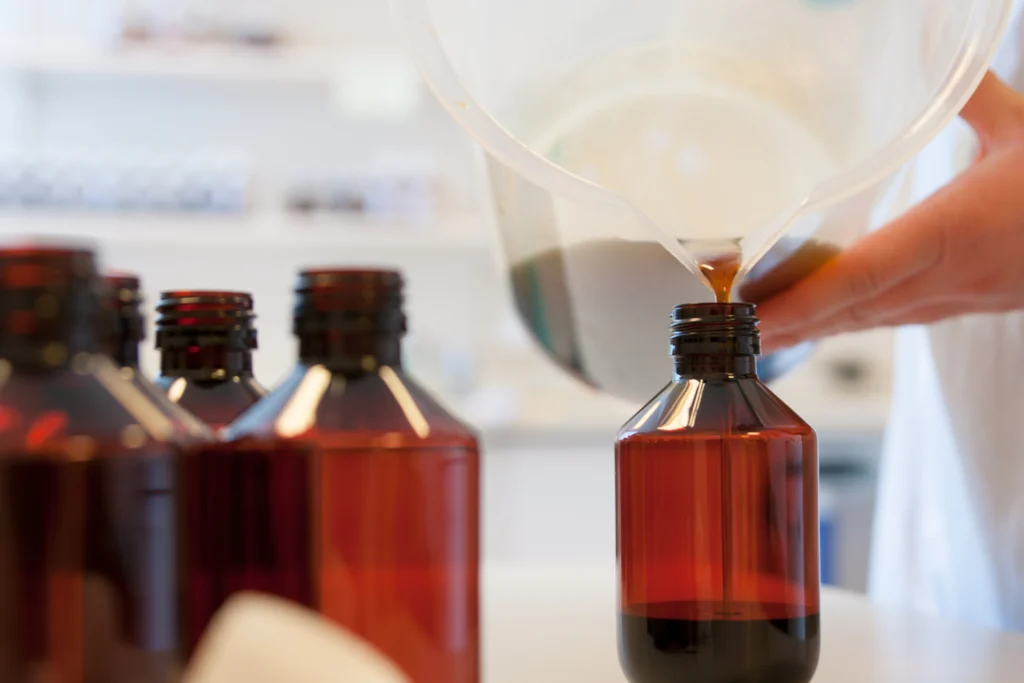 Refillable glass bottles.