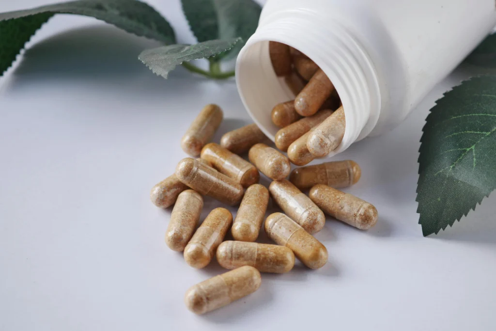 Capsules from a supplement manufacturer showing product quality.