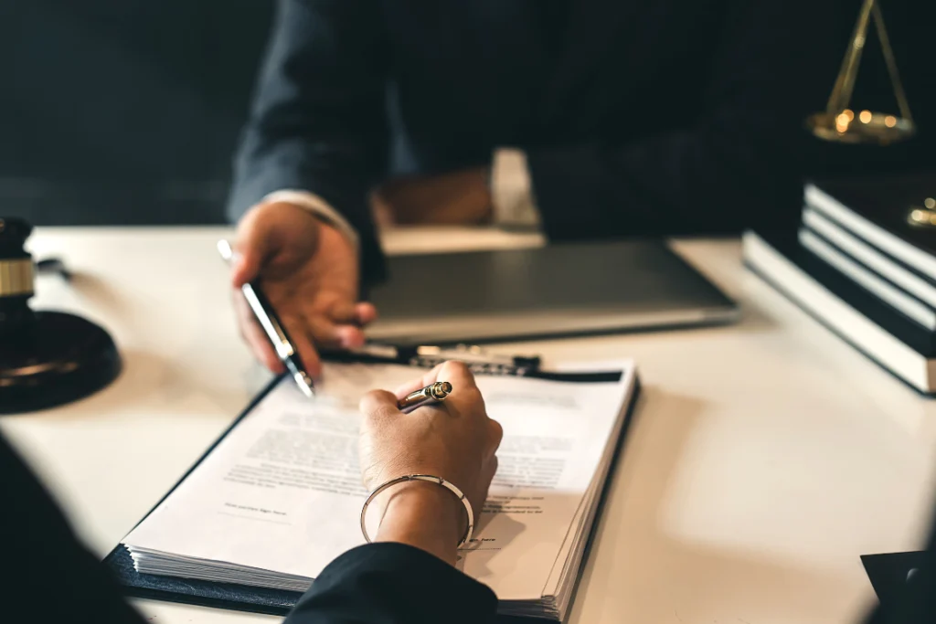 Business partners reviewing contract for supplement manufacturer financial stability