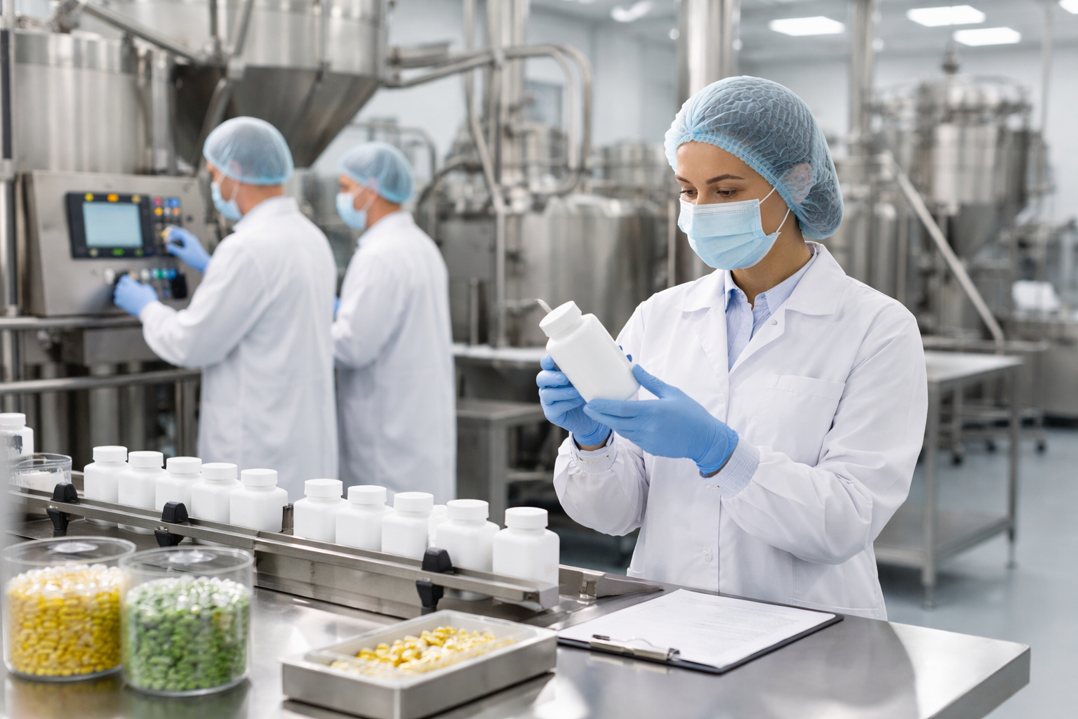 A woman in a supplement facility.