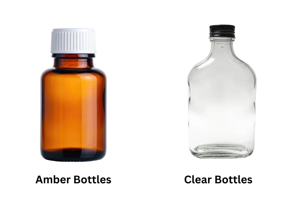 Amber bottle and clear bottle side by side